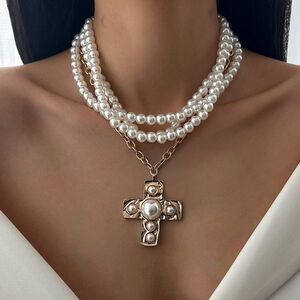 REVOLVE Pearl and Gold Cross Necklace